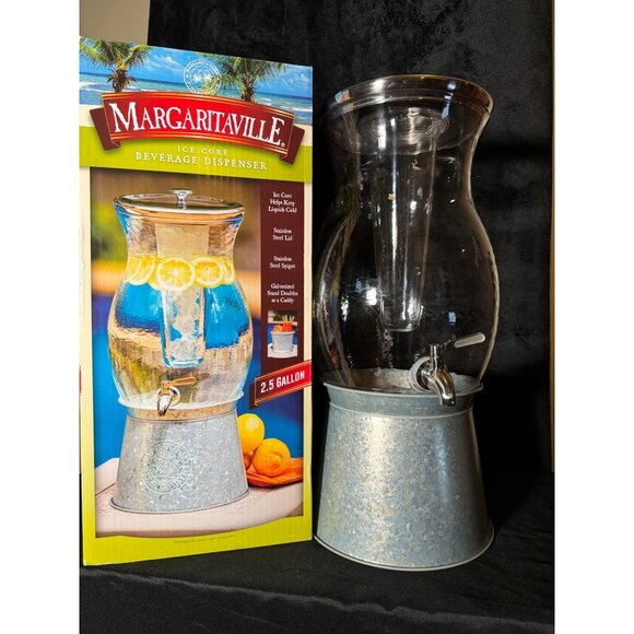 Margaritaville 2.5 Gal Beverage Dispenser With Ice Core & Galvanized Stand/Stain - Picture 1 of 4